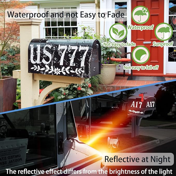 4" 132 Pieces Reflective Mailbox Numbers Letters Stickers for Outside,Self Adhesive Numbers Letters for Mailbox,White Waterproof Vinyl Numbers Letters Decal for Address Door House Cars Trash Bin Home