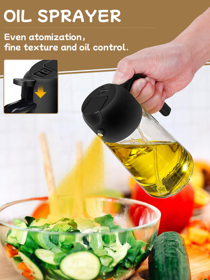Oil Sprayer for Cooking 2pcs,2 in 1 Oil Dispenser and Oils Sprayer Kitchen Gadgets-16oz Glass Oils Spray Bottle,Mist Olive OilDispenser,Air Fryer,Salad,Grill (White Kitchen Accessories)