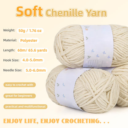 Aeelike Blanket Crochet Kit for Beginners, Easy Crochet Blanket Kit with Soft Chenille Yarns Detailed Instruction Crocheting Accessories Complete Beginners Crocheting Kits, Khaki