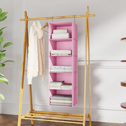 Hanging Closet Organizer, Easy Mount Foldable 5-Shelf Hanging Closet Wardrobe