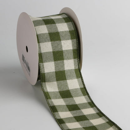 Meseey 2.5 Inch Green Burlap Wired Ribbon Set, 2 Rolls Total 10 Yards Solid Sage Green & Green White Buffalo Check Wired Edge Ribbons for Gift Wrapping, Wreaths, Crafts, Farmhouse Home Decorations