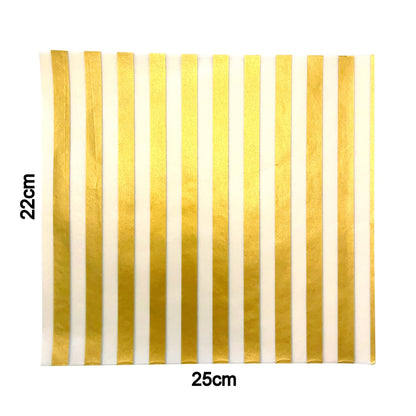 Suiwen 150 Gold and White Striped Wax Sheets - Greaseproof, Waterproof Hamburger Paper Liners for Food Basket