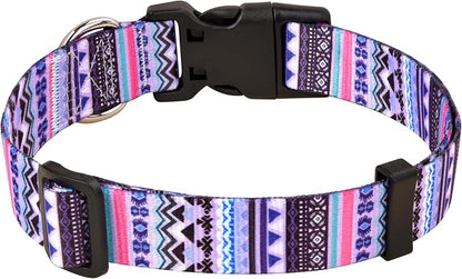 MarukoPet Dog Collar and Leash Set, Adjustable for Small Medium Large Dogs Puppy, Cute Design with Bohemia Floral Tribal Geometric Patterns Boys Girls Dog Collar(Purple Bohemia Set,XS)