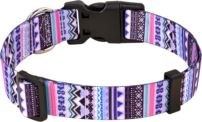 Mihqy Dog Collar with Bohemia Floral Tribal Geometric Patterns - Soft Ethnic Style Collar Adjustable for Small Medium Large Dogs(Purple Bohemia,L)