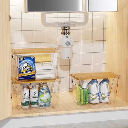 Delamu Acrylic Trash Bag Holder, 3 Pack Stackable Garbage Holder