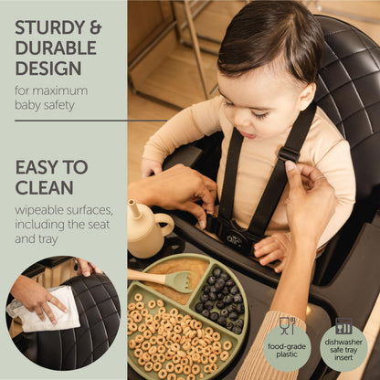 Convertible High Chair for Babies, Toddlers, Kids & Children - Wooden Highchair with Adjustable Height & Dishwasher Safe Tray - Wood Feeding & Dining Chair - Converts to Booster Seat (Black)