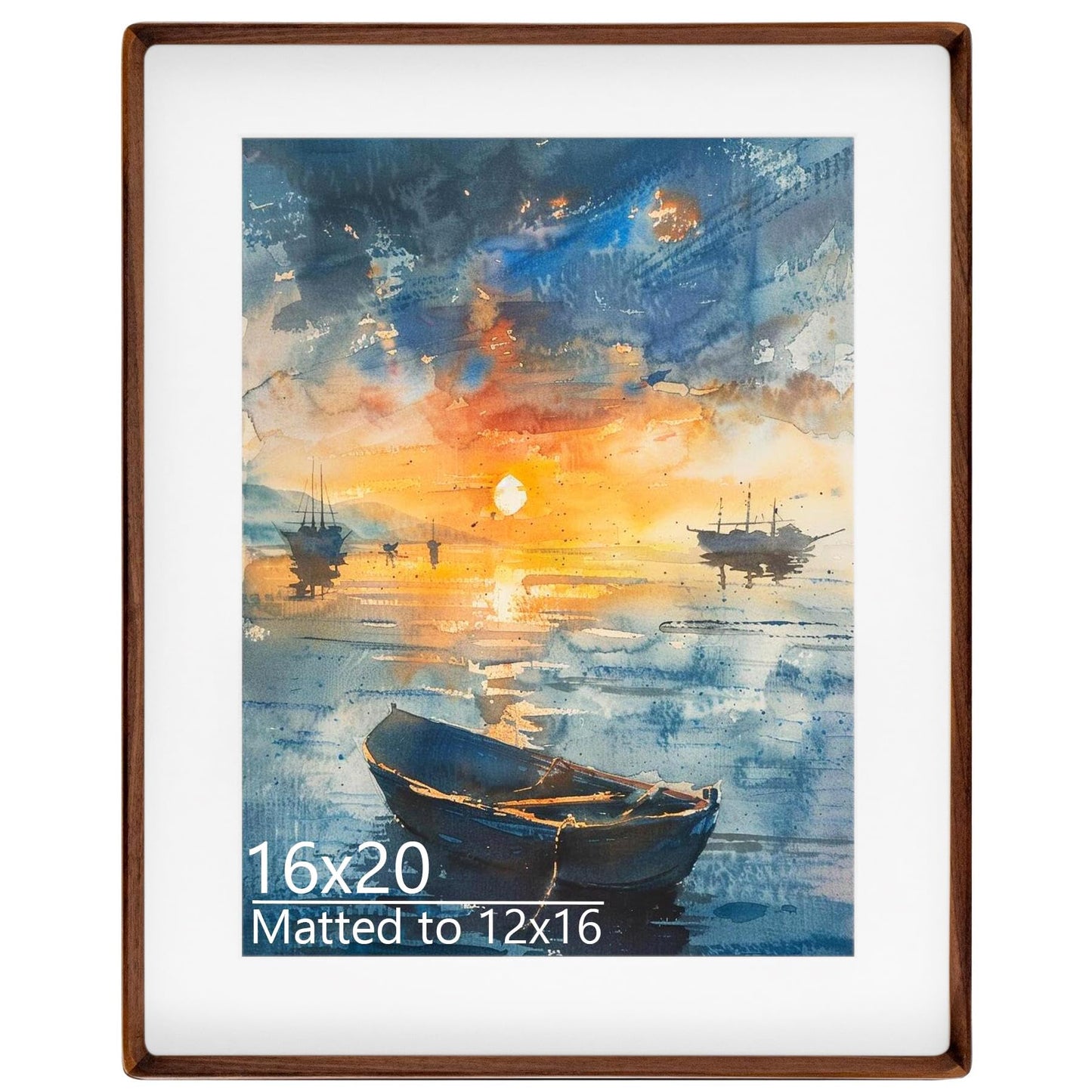 Husteria 16x20 Picture Frame in Natural Walnut Wood, Solid Wooden Photo Frames Matted to 12x16, Gallery Poster Frames for Wall Mount