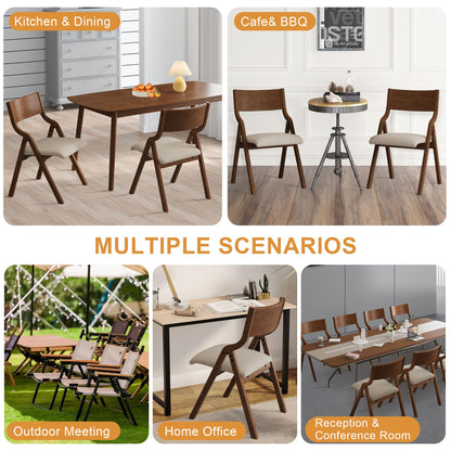 Ball & Cast Upholstered Folding Chairs Set of 2,with Padded Seat,Wooden Portable Dining Chairs W/Ergonomically Designed Back and Cushion,Easy Carry,No Need to Install,for Kitchen,Office,Walnut
