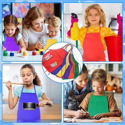KUUQA 24 Pack Kids Art Apron with Two Pockets Children Painting Aprons for Kids Art Smocks Colorful Bulk for Craft Home Kitchen Classroom Painting Supplies (6 Colors)