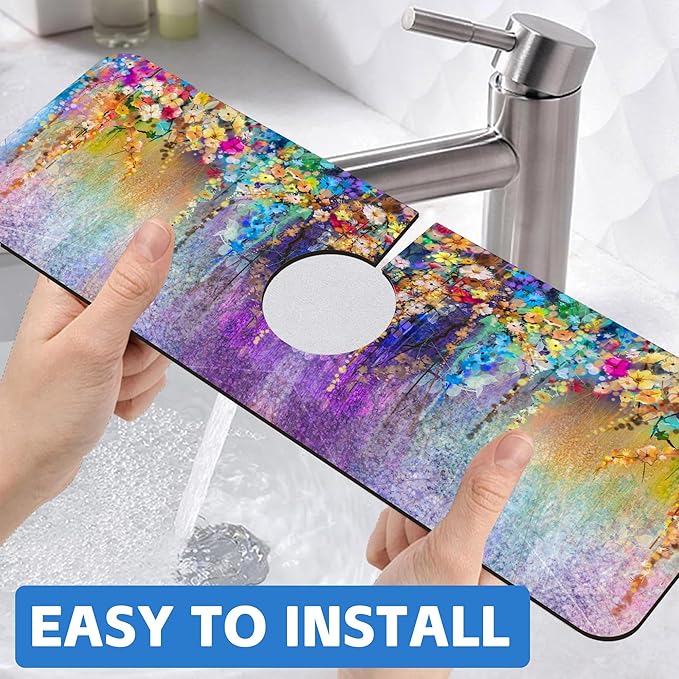 Abstract Watercolor Flowers Dish Drying Mat