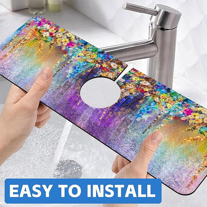 Abstract Watercolor Flowers Dish Drying Mat