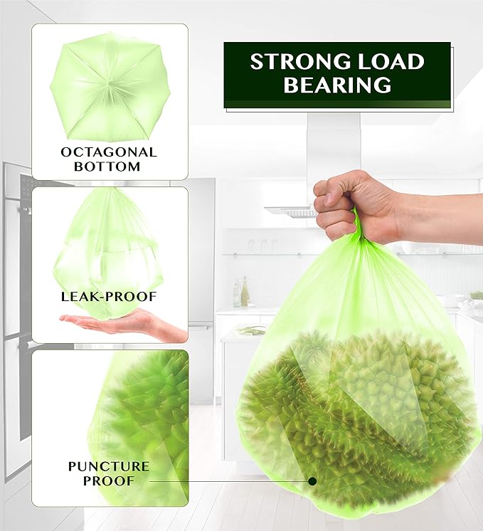 FORID 2.6 Gallon Compostable Garbage Bags, 5 Rolls – Green, Unscented Trash Bags