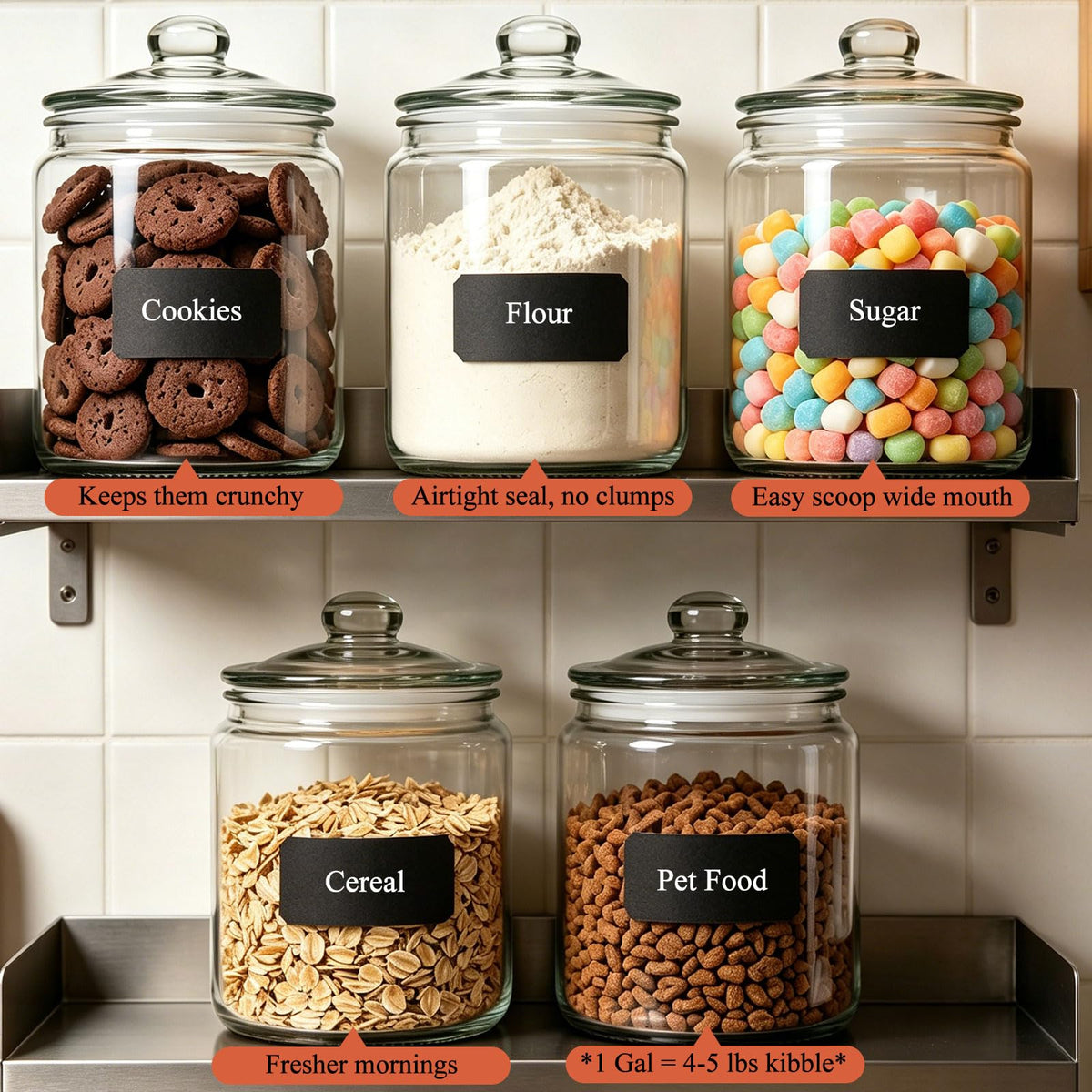 MASTERTOP Large Glass Jar with Lid, Airtight Glass Storage Containers with Lids, Wide Mouth Cookie Candy Jar with Leak Proof Rubber Gasket Lid,1 Gallon Clear Jars for Candies,Dry Food,Snacks
