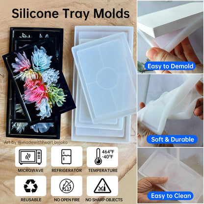 Midnadiy Durable Resin Tray Molds, 3 Pcs Silicone Tray Molds for Epoxy Concrete Trinket Tray Mold, Rectangle Resin Coaster Molds for DIY Jewelry Trinket Dish,Home Decor, DIY Gift