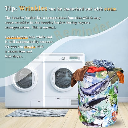 Colorful Whale Laundry Hamper Cute Ocean Octopus Laundry Basket