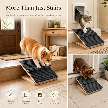 2 Pack Dog Ramp for Stairs – Solid Wood Adjustable & Foldable, 4 Heights, Non-Slip Silicone Base, Traction Felt, Raised Pause Strip, 35lb for Small & Senior Dogs