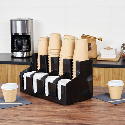 Restaurantware Restpresso Coffee Bar Organizer, 1 Count Durable 8 Compartments, Compact Size, Black Plastic Tabletop Coffee Supplies Organizer For Homes, Office Spaces, Breakrooms, and Lounges