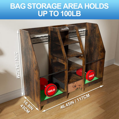 Ponsonbay Golf Bag Storage Organizer for Garage, Premium Wooden 2 Golf Bags Rack with Drawer, Easy Assemble Golf Club Stand/Holder Suitable for Garage Home Simulator and Office (Retro)