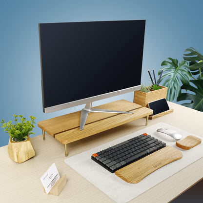 Monitor Stand Wood Riser for iMac Laptop Computer Monitor – A Sturdy Computer Stand to Elevate Your Screen and Reduce Eye Strain and Maintain Body Position(Oak Wood)