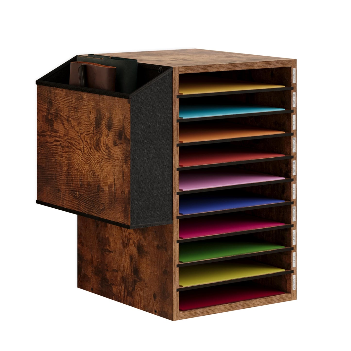 Unionly Office Mail Sorter, Wooden Paper Organizer with Storage Bag, 10 Tier Adjustable Classroom Mailbox, Removable Classroom Organization, Teacher Desk Organization for Office, Study, Brown
