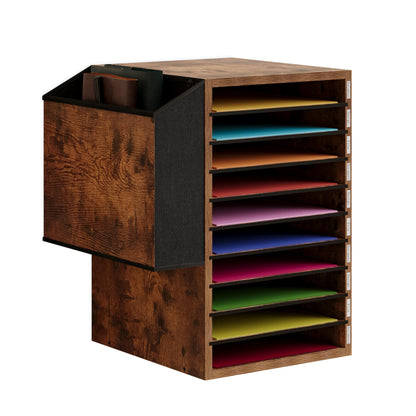 Unionly Office Mail Sorter, Wooden Paper Organizer with Storage Bag, 10 Tier Adjustable Classroom Mailbox, Removable Classroom Organization, Teacher Desk Organization for Office, Study, Brown