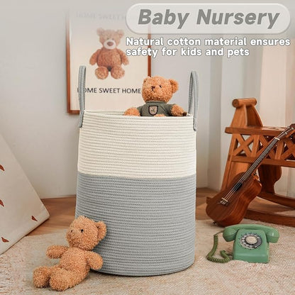 Large Woven Laundry Basket Hamper, 60L Cotton Rope Storage Bin