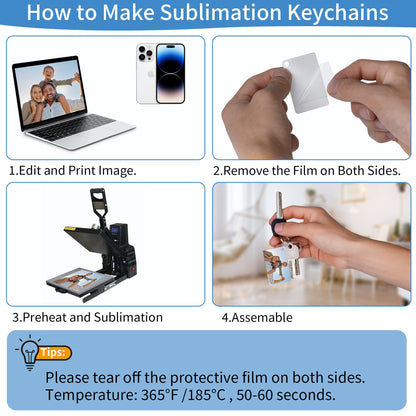 Merkisa 150 Pcs Sublimation Keychain Blanks – Double-Sided Heat Transfer Blanks 50 Set with Rings & Clips, Clear Film– DIY Bulk Blank Keychains for Crafts, Personalized Gifts (Rectangle)