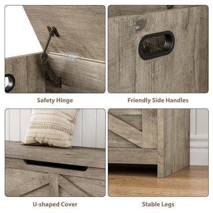 IDEALHOUSE 47.3" Storage Chest, Toy Chest for Kids, Wooden Large Toy Box, Storage Bench with Safety Hinge, Farmhouse Storage Trunk for Entryway, Living Room, Bedroom, Playroom,Washed Grey