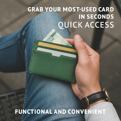Vaultskin MOORGATE Slim Card Holder – Minimalist Leather Wallet with RFID Blocking, Front Pocket Credit Card Case for Men & Women (Hunter Green)