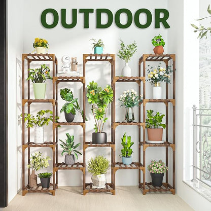 Uneedem Plant Stand Indoor Outdoor, Tall Plant Shelf for Multiple Plants, 17 Tiers Large Plant Rack Wood Plant Holder Plant Shelves for Room Corner Balcony Garden Patio