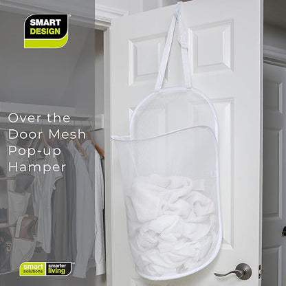 Smart Design Deluxe Mesh Over The Door Pop Up Hamper w/ Hook & Adjustable Strap