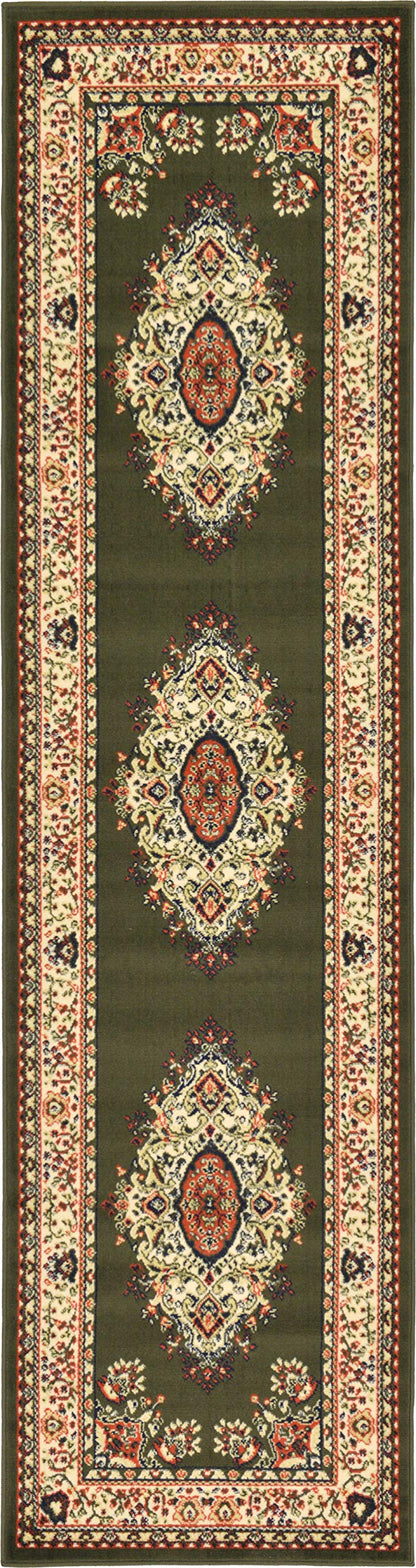 Unique Loom Reza Collection Traditional Persian Style Area Rug, 2 ft 7 in x 10 ft, Olive/Ivory