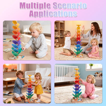 Rainbow Music Tree Toy, Wooden Marble Run Ball Drop Toy for Kids Ages 3+