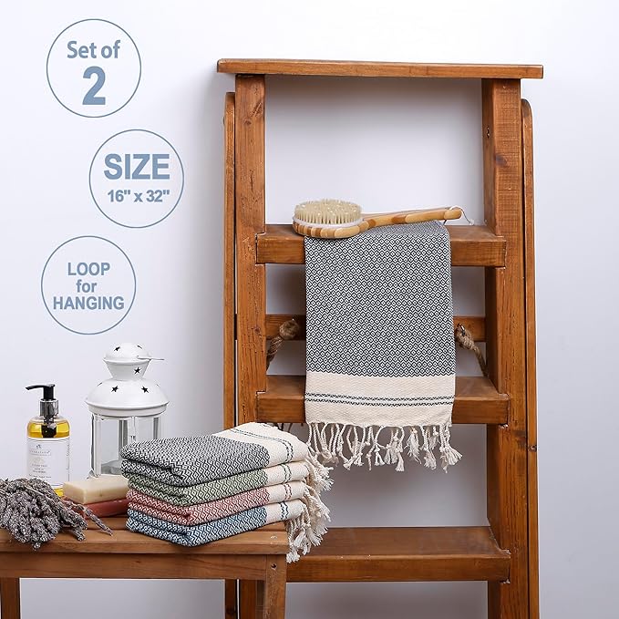 Evelynen Turkish Hand Towels for Bathroom & Kitchen Towels Decorative Set of 2
