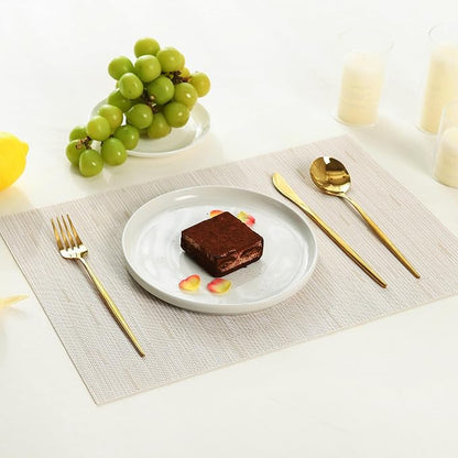 Leetaltree Pale Beige Placemats Set of 12 - Heat Resistant Non-Slip Place mats for Dining Table, Washable Durable PVC Vinyl Woven Table Mats（Pale Beige, 12）