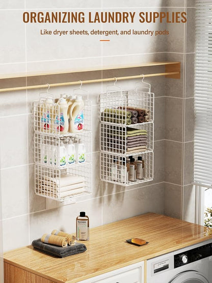 6 Tier Closet Hanging Organizer, Metal Closet Organizers and Storage with 4 Hanging Hooks 4 S-Hooks for Wardrobe Laundry Room, Wire Storage Shelf for Clothes Sweaters Pants (White)