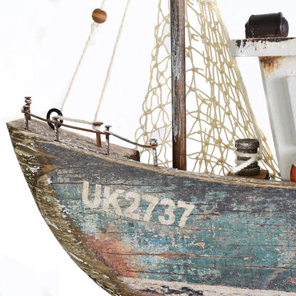 wovorins Wood Sailboat Nautical Decor with LED Light - Decorative Sailing Boat Model Beach Themed Ship Table Centerpiece Rustic Distressed Ocean Decoration Boats Figurine Ornaments
