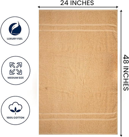 Basic Medium Bath Towels 24x48 Inches – Pack of 6 – Beige Color – Soft and