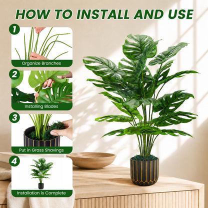 Der Rose 28'' Fake Plants Tall Artificial Monstera Faux Plants Indoor Outdoor Tree for Living Room Home House Decor