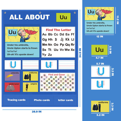 Alphabet Learning Pocket Chart, Alphabet Wall Chart for Toddlers 1-3, Handwriting Practice Letter Tracing Circle Time Learning Center for Classroom, Preschool Classroom Must Haves XL35x 27"