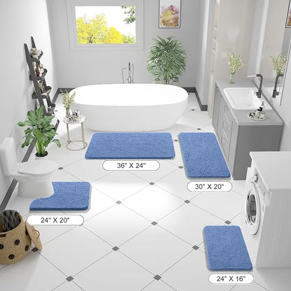 OLANLY Bathroom Runner Rugs 44x24, Soft Absorbent Chenille Bath Rugs, Rubber Backing Quick Dry, Machine Washable Long Bath Mats for Bathroom, Tub and Shower, Home Decor Accessories, Cornflower Blue