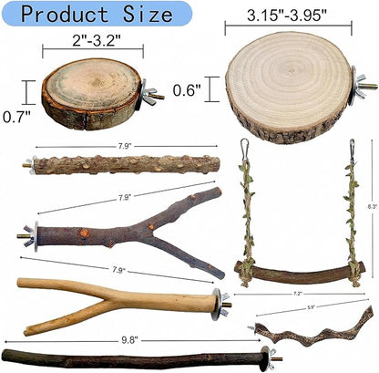 8PCS Natural Bird Perches for Cage, Parakeet Perches Set, Birds Toys, Natural Wood Perch for Small Birds Cages, Bird Cage Accessories, Parrot Stand for Cockatiels,Conure,Lovebird, Budgie Toys