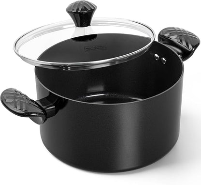 MICHELANGELO Stock Pot with Lid, 6 Quart Soup Pot with Lid, Nonstick Ceramic Cooking Pot with Stay-Cool Handle, Induction Compatible - 6QT, Black