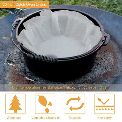 Outus 40 Pcs 20 Inch Disposable Dutch Oven Liners Round Parchment Paper White Baking Paper for Camping Cake Pan Air Fryer Steamer BBQ Party Cakes Pizza Meats and Vegetables