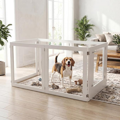 Heavy Duty Clear Acrylic Dog Playpen for Small/Medium Pets – 32" High Clear Pet Pen with Sturdy Metal Frame, Walk-in Kennel, Expandable Indoor & Outdoor Pet Play Yard