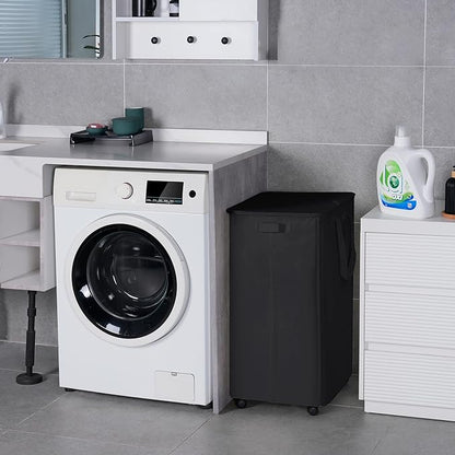 Slim Laundry Hamper with Lid and Wheels, Small Rolling Laundry Basket with