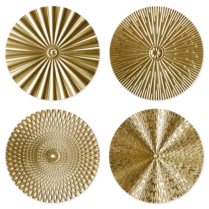 RUNTIVAN 4 Pack Metal Wall Art Decor - 11inch Sunburst Hanging Metal Artwork Decor Wall Art Decorations for Home Living Room Office Gift for Christmas(Gold)