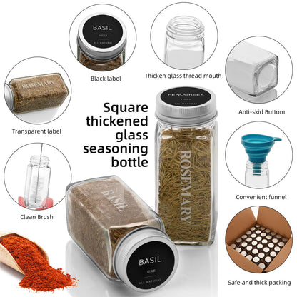 eispap 36 Pcs 4 OZ Glass Spice Jars with Metal Caps, Glass Jars with Minimalist Farmhouse Spice Labels Stickers, Collapsible Funnel, Seasoning Storage Bottles for Spice Rack, Cabinet, Drawer (36)