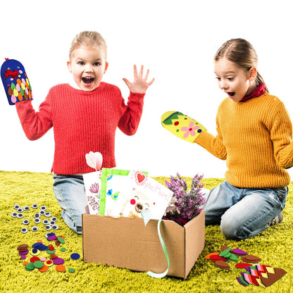 Gejoy 16 Pcs Hand Puppet Making Kit for Kids Felt Sock Puppet Kit Hand Art Craft Toys Kit DIY Your Own Doll Pompoms Googly Eyes Storytelling Role Play Party Supplies