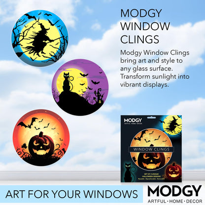 MODGY Window Art Clings, Decal Stickers and Decorations for Glass, Peel and Stick Decor, Removable, Reusable, 9 Inches Each, Set of 3 Per Sleeve, Halloween